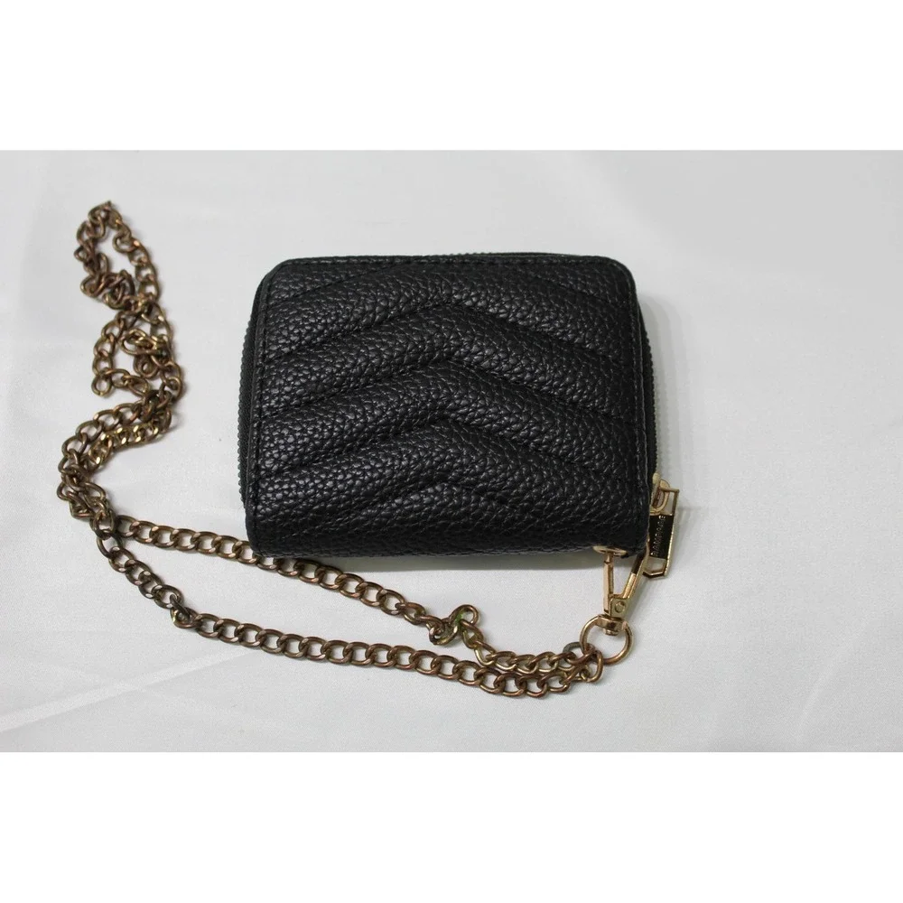 Rampage Black Quilted Chevron Zip Around Wallet with Detachable Chain Strap‎ Y2K
